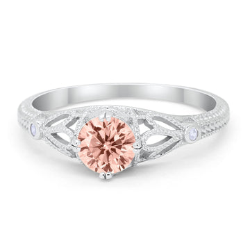 Vintage Design Solitaire Engagement Ring Simulated Morganite CZ 925 Sterling Silver